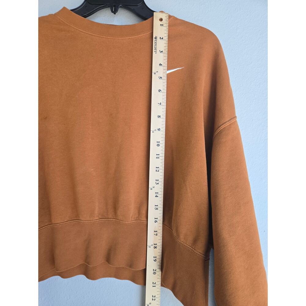 Nike Womens XS Brown Crop Crewneck Sweatshirt Fleece Oversized Pullover Swoosh - Picture 8 of 9